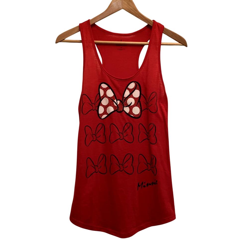 Disney Parks Red Minnie Racerback Tank Top Womens Size S Bling Rhinestone Bow